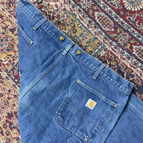 Carhartt B07 DNM Double Knee Logger Dungaree Jeans Blue Denim 42x30 Mens Baggy - Picture 4 of 7